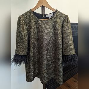 Michael Kors Gold & Feather Sparkle Top s:L